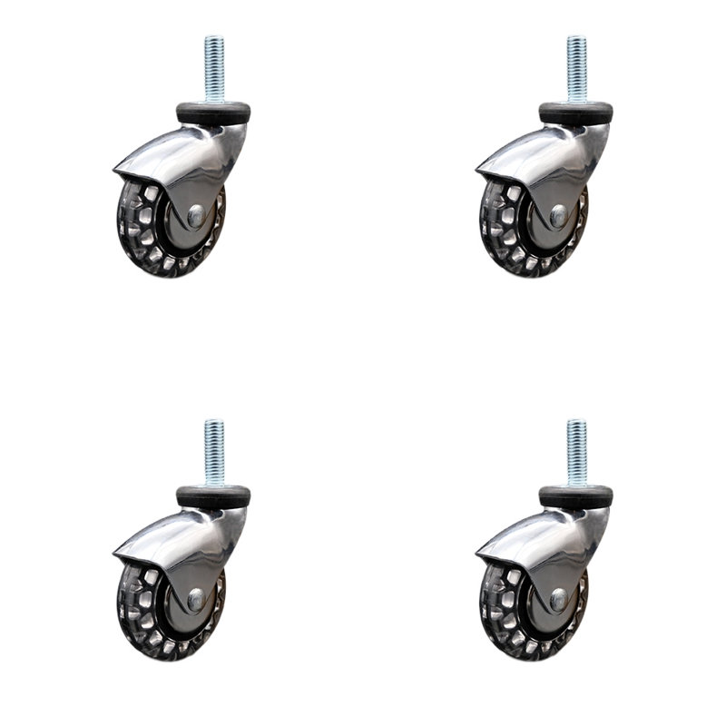 3 Inch Bright Chrome Hooded Polyurethane 5/16 Inch Threaded Stem Casters Set 4