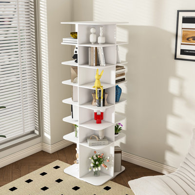 Rotating Shoe Rack Tower, 7-Tier Spinning Shoe Rack, Free Standing 360° Revolving Shoe Organizer, High Bottom Design Shoe Tower Spinning Storage Lazy Susany, Fits 28 Pairs Of Shoes (7-Tier White)