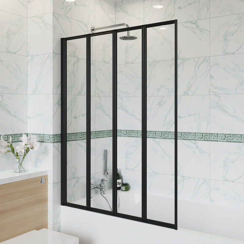 Dinton 1400mm H Framed Folding Bath Screen with Clear Glass, Black