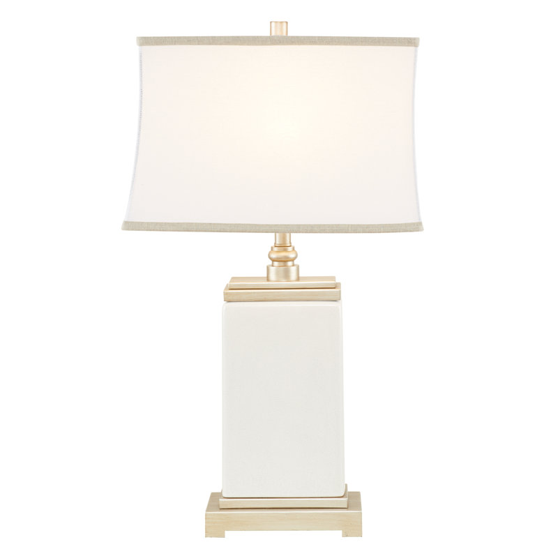 Ivory and Silver Rectangular Ceramic Table Lamp