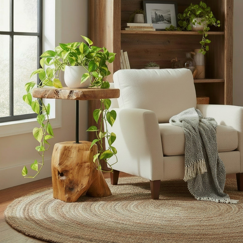 Natural Edge Cedar Stump End Table With Tree Root Base