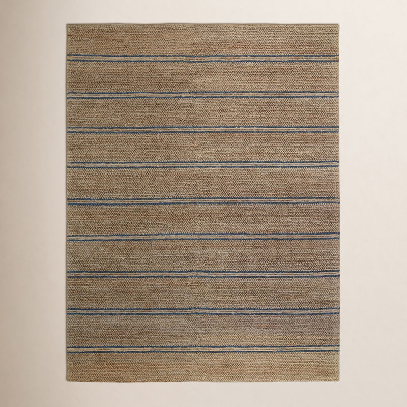 Tapis brun / bleu en jute tissé à la main Beamond, Rectangle 8 pi x 10 pi