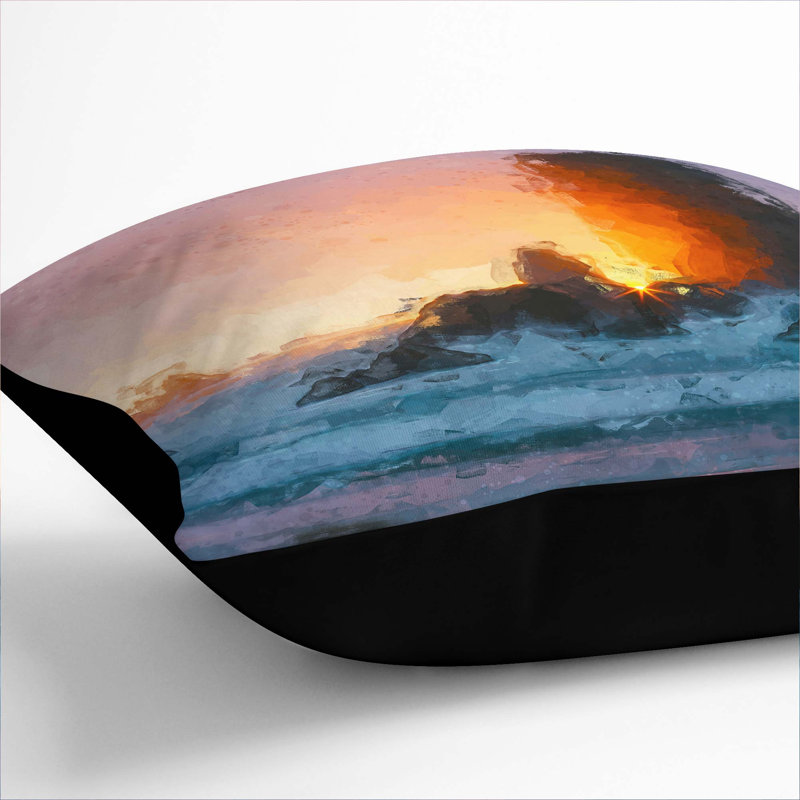 Sunset upon the Beach Cushion with Filling, 55cm H x 55cm W x 20cm D, Black