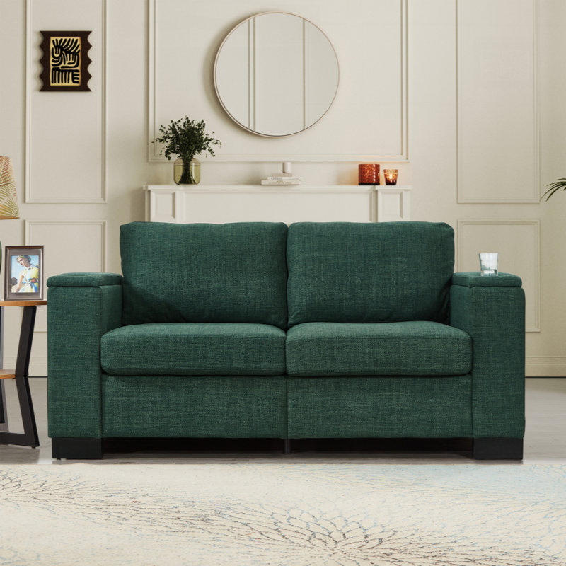 Causeuse de salon 67,7 po en tissu de style moderne, canapé à accoudoirs carrés avec porte-gobelet, canapé de rangement, revêtement en polyester