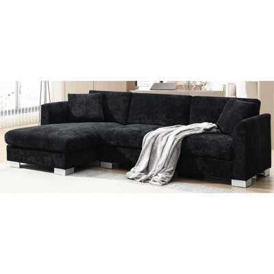 L-shaped Sectional Chenille , 96*56" With 2 Pillows & Oversized Chaise, 4, Solid Wood Iron Robust Frame For Offices Modern Couch, Pillows, Firm Living Spaces