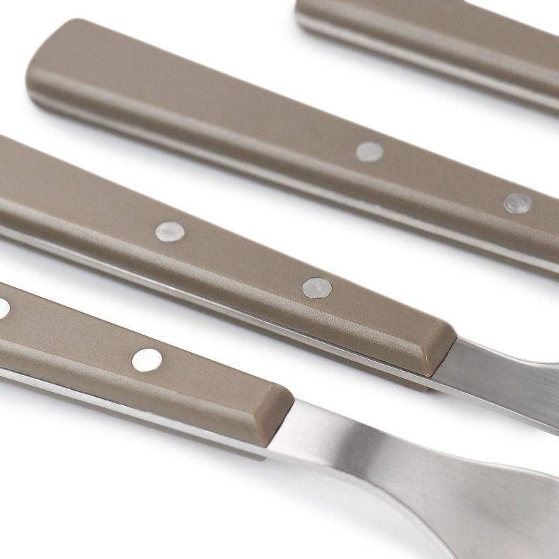 16-Piece Stainless Steel Flatware Set with Taupe Handles