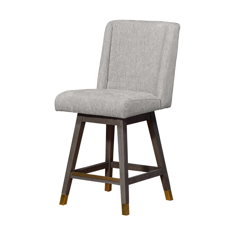 Chaise de bar pivotante en bois massif avec repose-pieds, Siège moka / cadre gris