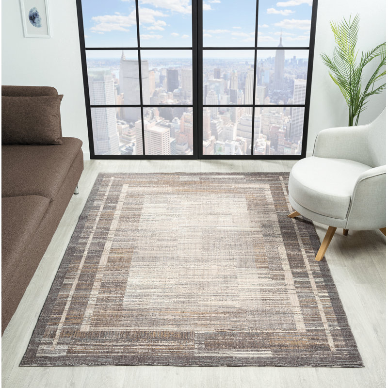 Tapis Veronica Lines - moderne à bordure grise avec un look minimaliste texturé, Rectangle 1 pi 10 po x 3 pi