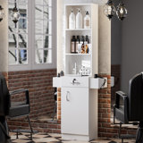 Beauty Carnkirn Salon Storage Station, With 5-Tier Storage Shelf, 1 Drawer, 1 Door, 6 Hair Dryer Holders