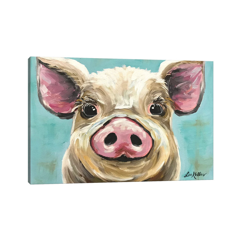 Rosey The Pig On Turquoise by Hippie Hound Studios - Wrapped Canvas Painting, 20.32 cm H x 30.48 cm W