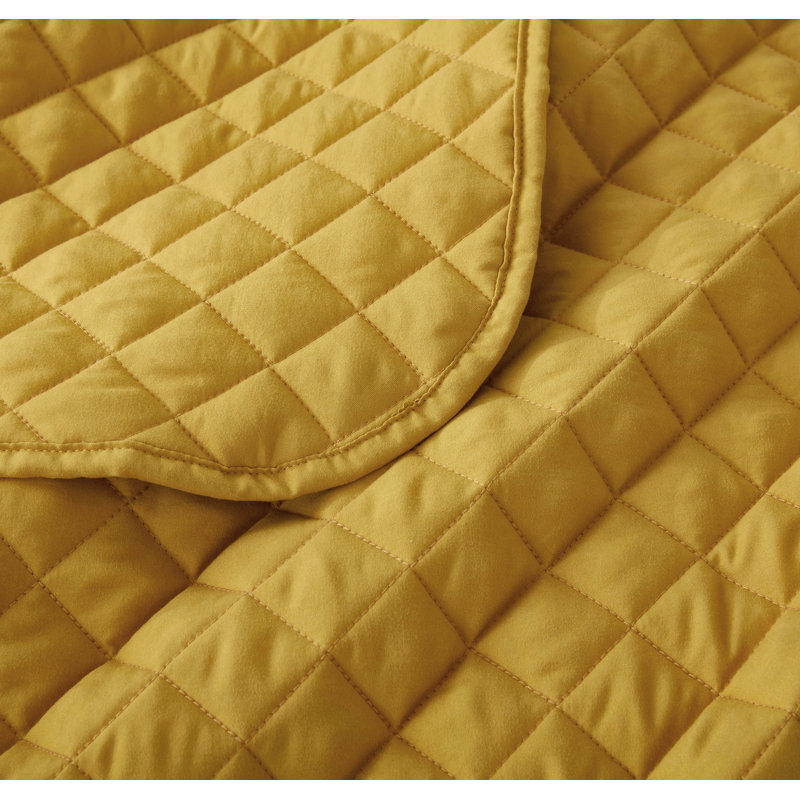Teo Diamond Stitch Microfiber Quilt Set, King Quilt + 2 King Shams, Mustard Yellow
