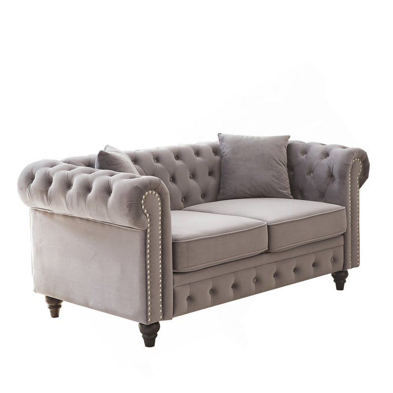 Canapé modulaire 63,5 po Chesterfield, Gris, H 28,25 po x l 63,5 po x P 32,25 po