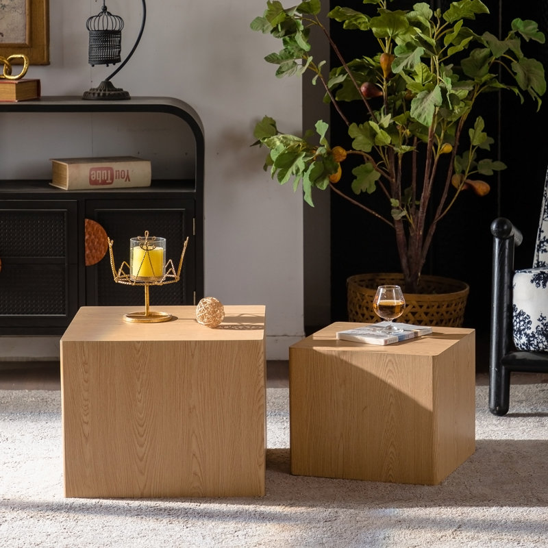 Ensemble de 2 tables basses en MDF imitation bois imitation grain de bois, Natural