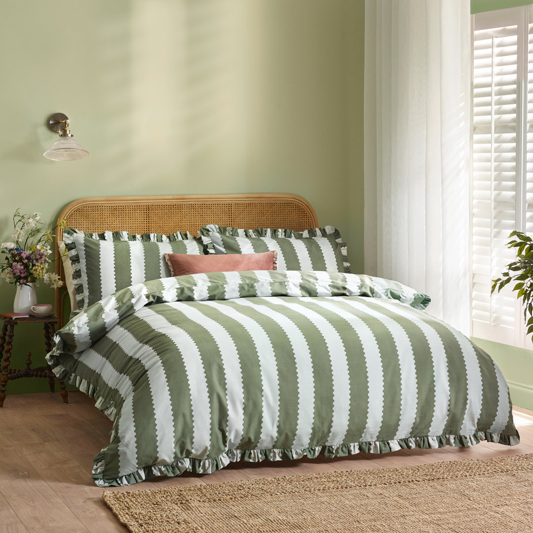 Birdie Stripe Cotton Blend Striped Duvet Cover Set with Pillowcases