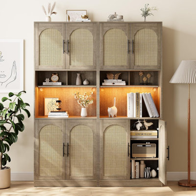 Tall Kitchen Pantry Cabinet with RGB Light, Microwave Stand by Bay Isle Home