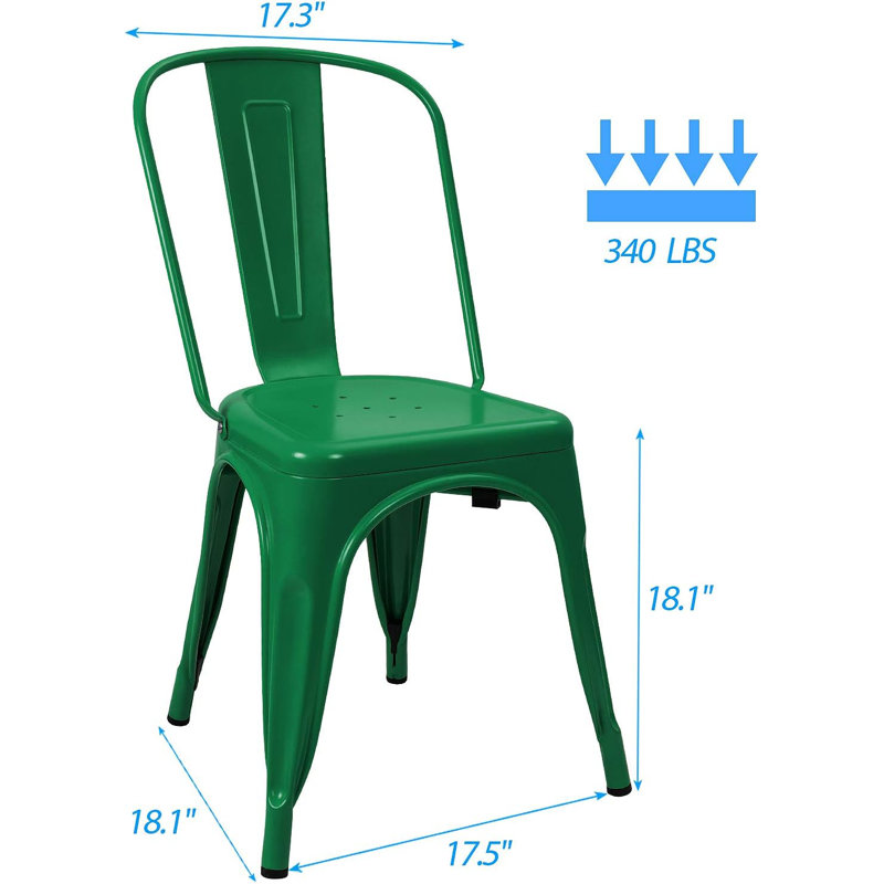 Ensemble de 4 chaises de salle à manger en métal pour l'intérieur et l'extérieur, Vert