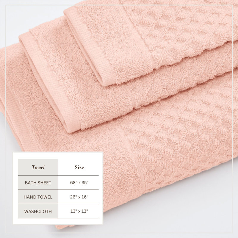 Ultra-Soft & Absorbent 100% Cotton Towel Set, Blush Diamond, 6 Piece Set (Bath Sheet + Hand Towel + Washcloth)