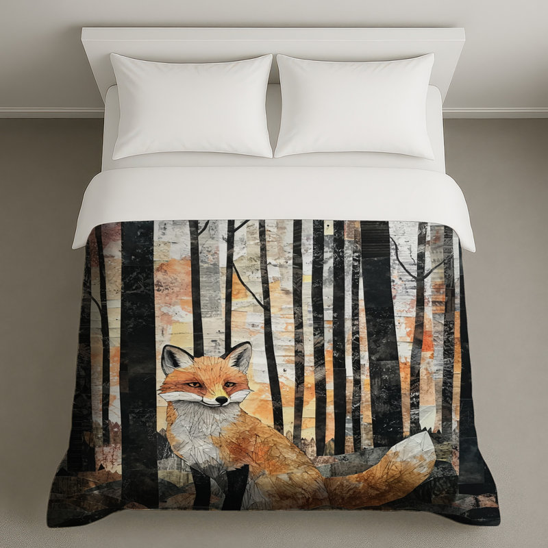 Fox In Forest Collage Duvet Covers, Twin