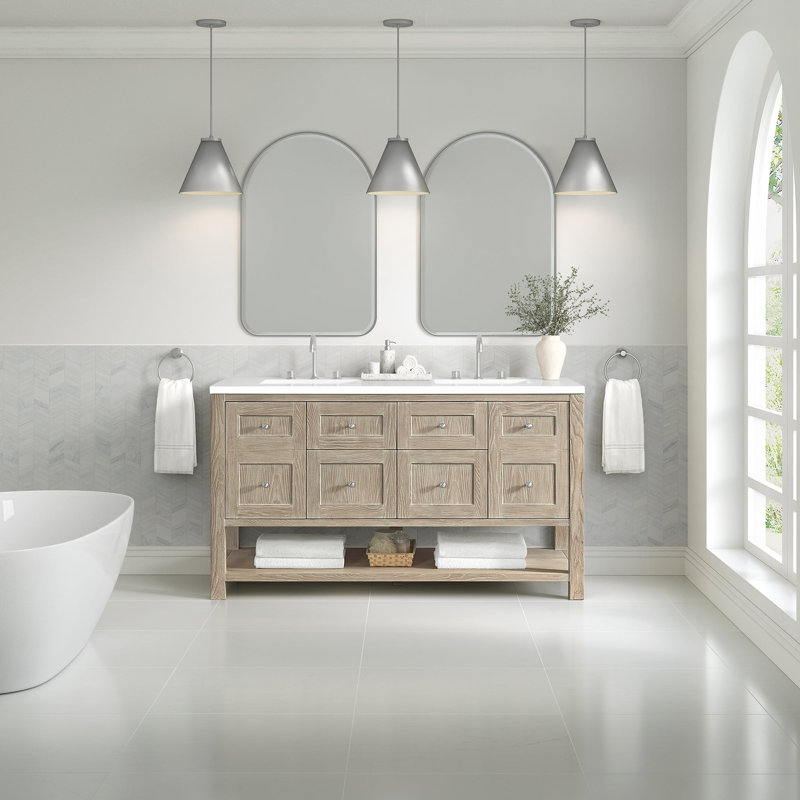 Breckenridge 59.88'' W Double Bathroom Vanity Base, Whitewashed Oak