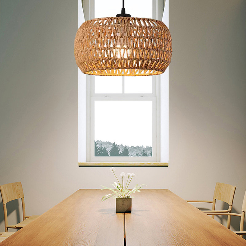 Lustre décoratif en rotin tissé à la main 1 lumière 12,6 pouces