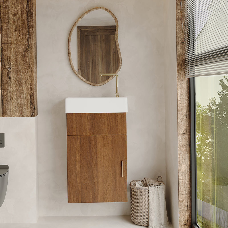 Meuble-lavabo flottant avec lavabo en céramique pour petite salle de bain