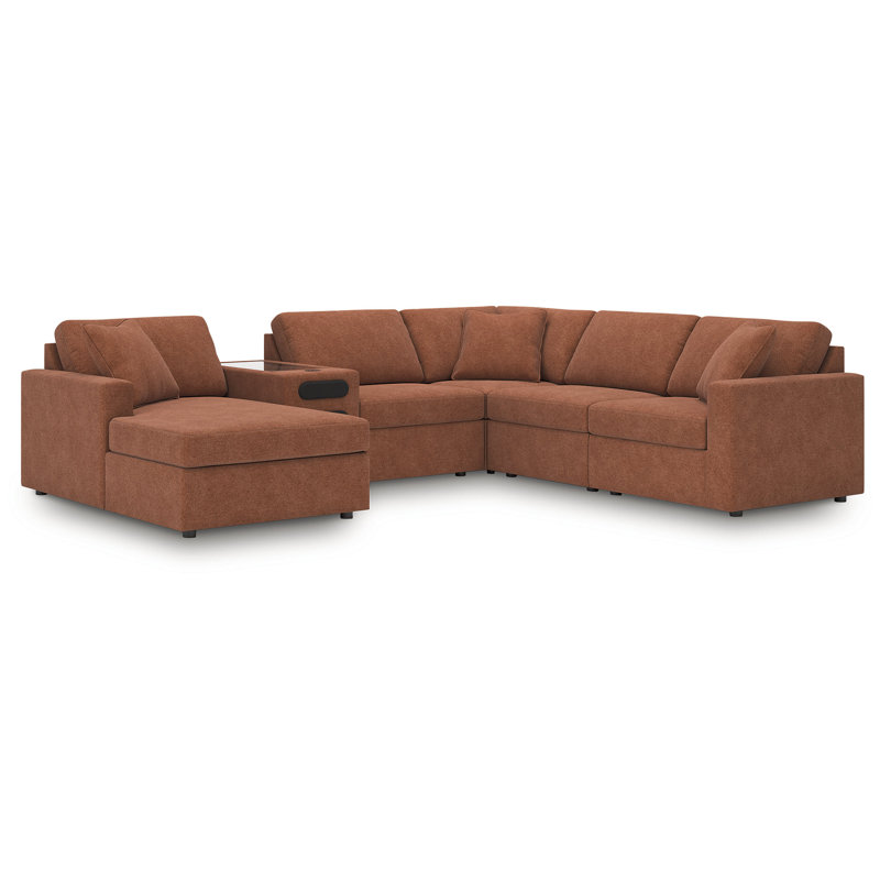 Braintree 6-Piece Sectional With Audio System And Chaise, Orienté à droite, Polyester brun