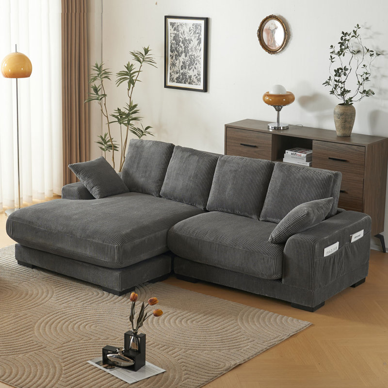 Canapé modulaire Hutsonville, Velours côtelé gris foncé
