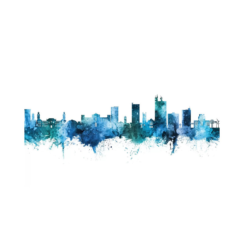 Lubbock Texas Skyline Blue Teal by Michael Tompsett - Wrapped Canvas Gallery-Wrapped Canvas Giclée, 20.32 cm H x 30.48 cm W