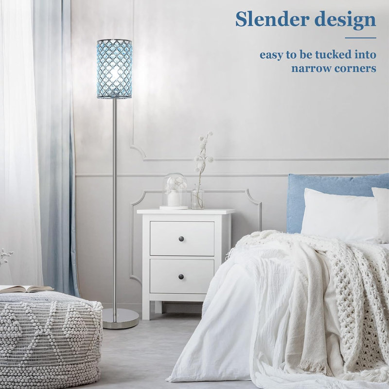 Crystal Floor Lamp For Bedroom, Floor Lamp With On/Off Foot Switch, Elegant Standing Light Tall Pole Lamp For Living Room, Dresser, Office (E26 Base)