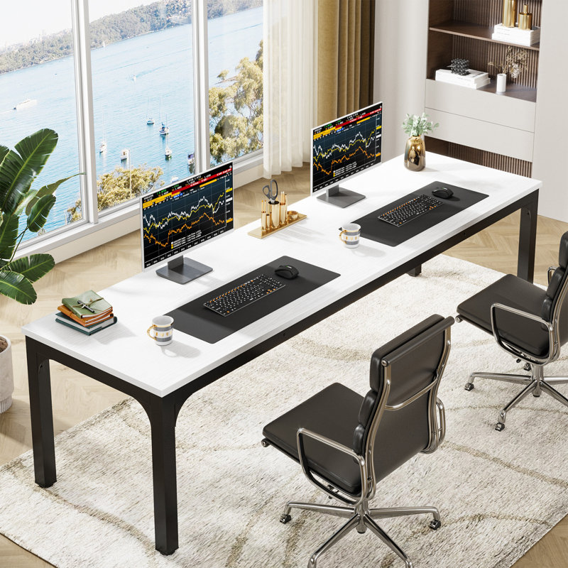 Pallas 78.74'' Extra Long Double Computer Desk for Workstation, White/Black
