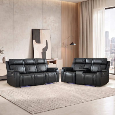 2 - Piece Modern Faux Leather Power Reclining Living Room Set - Spacious Seating With Storage & Built-In USB