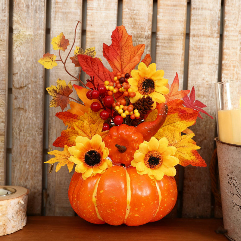 1 pièce ornement de bureau de citrouille de tournesol simulé, centres de table d'automne, décorations de table de l'Action de grâce, pour la décoration de table