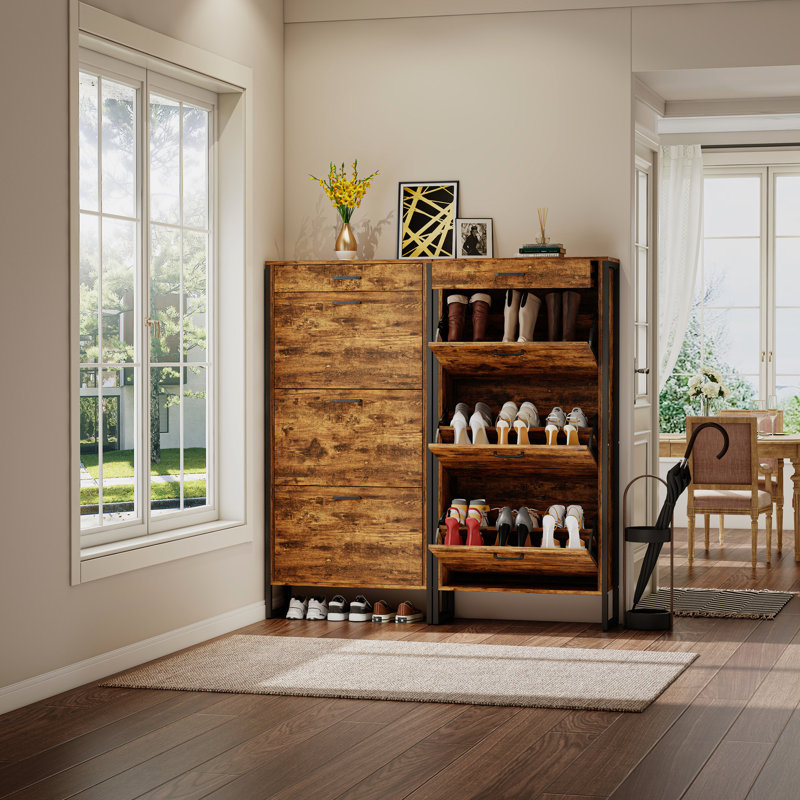 Armoire à chaussures 3 tiroirs en brun rustique, convenant à diverses pièces Rangement brun avec tiroirs, espaces de vie pratiques