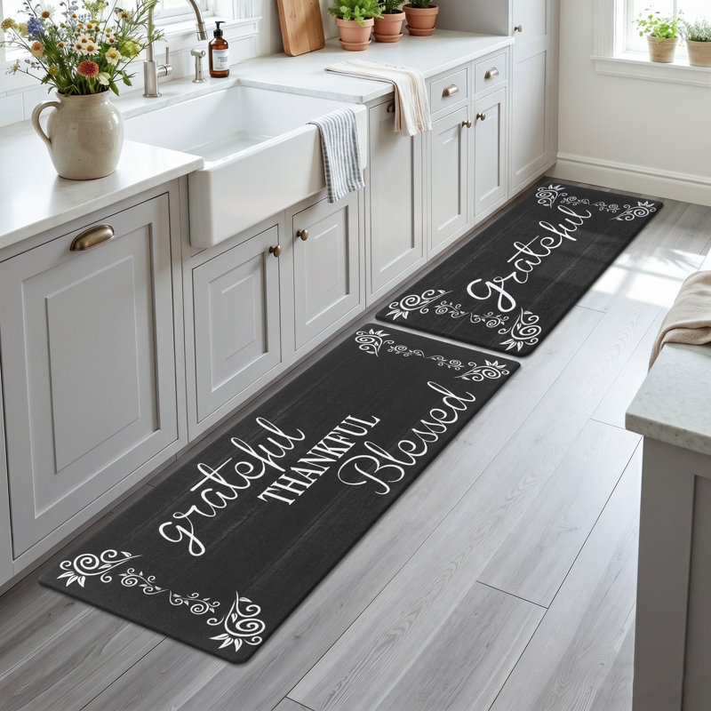 Anti-Fatigue Non-Skid Waterproof Kitchen Mat (Set of 2), Black, Runner 18" x 30" + 18" x 48"