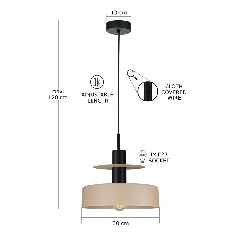 1 - Light Matte Black Drum Pendant, Latte/Black