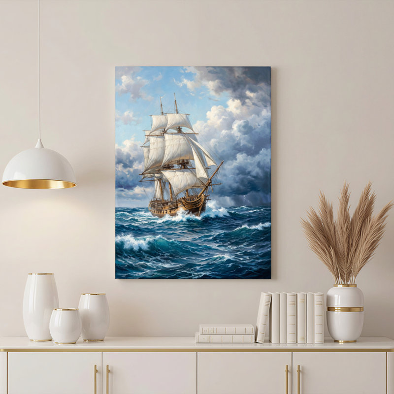 Voilier, océan, vagues, toile tendue, impression sur toile, ensemble de 1, H 24 po x l 16 po