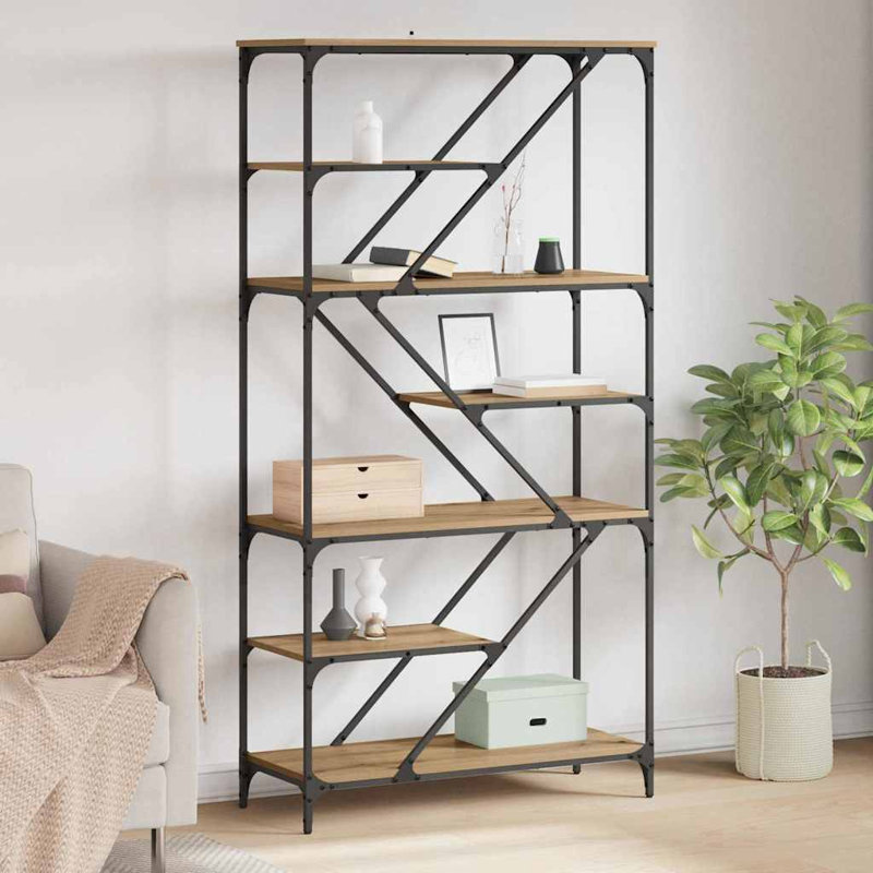 176cm H x 91cm W Metal Etagere Bookcase, Artisan Oak