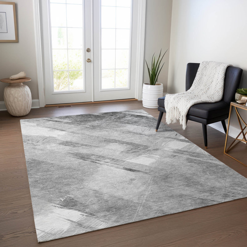 Machine Washable Indoor/Outdoor Claudian ACN1537 Gray Rug, Rectangle 5' x 7'6"