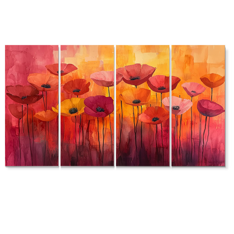Danse d'automne des coquelicots IV - Art - pour le salon, H 28 po x l 48 po, 4