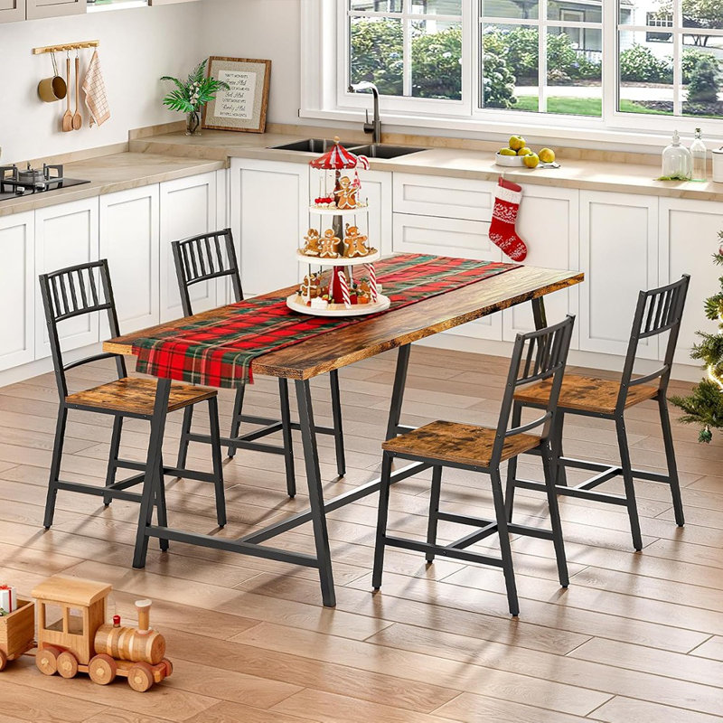 Ensemble de 2 chaises de cuisine - brun et noir - chaises de salle à manger en bois avec structure et dossier en métal, de style campagnard, faciles à assembler