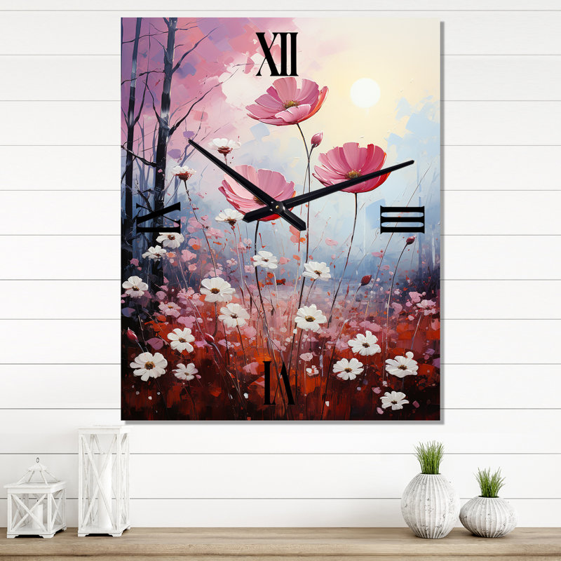 Horloge murale rose surdimensionnée avec pétales de cramoisi rose, Grand