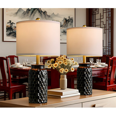 Set Of 2 Modern Ceramic Table Lamps For Bedroom Nightstand Farmhouse Bedside Lighting For Living Room Office Dorm