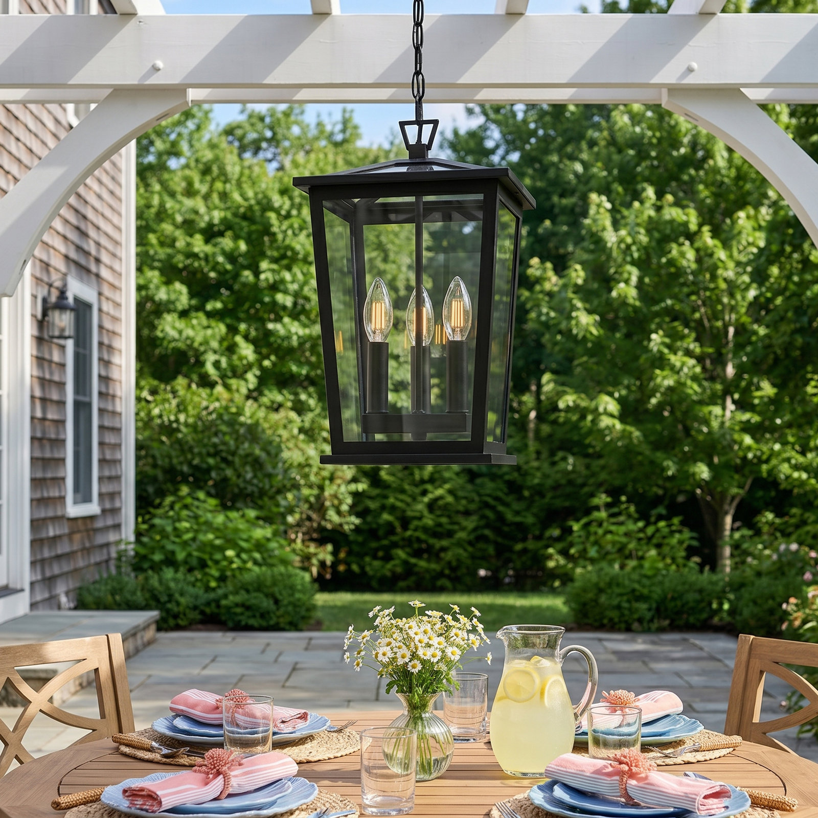 Outdoor Pendant Light, 3 Lights, 15.5" H x 7" W x 7" D