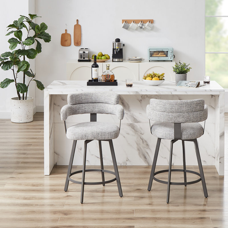 Full Back Upholstered Metal Stool, Counter Stool (24" Seat Height), Gray