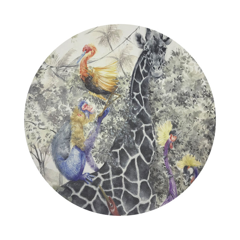 Arcadia Giraffe Scene Vegan Leather Round Coasters