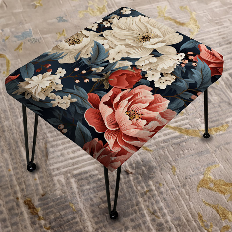 Beige And Light Red Farmhouse Floral Pattern - Floral Rectangle Ottoman