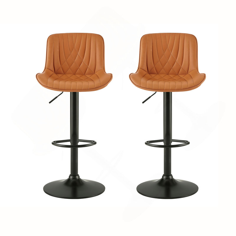 Tabouret réglable contemporain avec sièges pivotants en similicuir, ensemble de 2, Orange