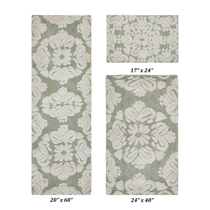 Ensemble de tapis de bain 3 pièces Chemash Premium 100% coton 1885 GSM, certifié OEKO-TEX®, envers en latex antidérapant, tapis de bain touffetés moelleux pour la douche, la baignoire, le meuble-lavabo, le lavabo et les toilettes, super absorbant, lavable à la machine, sauge