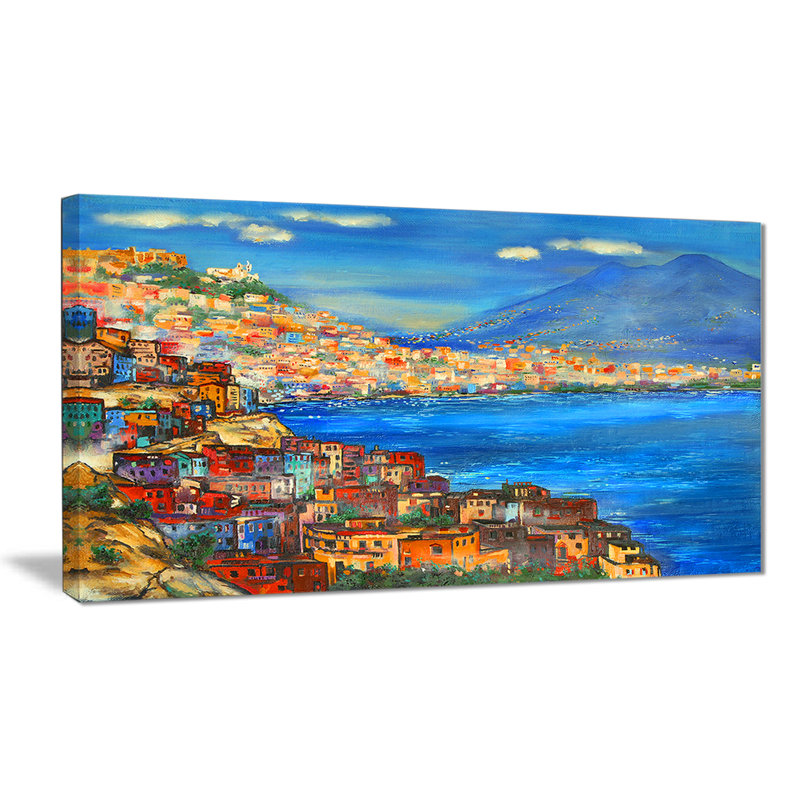 « naples today », reproduction de peinture à l’huile sur toile, H 16 po x l 32 po x P 1 po