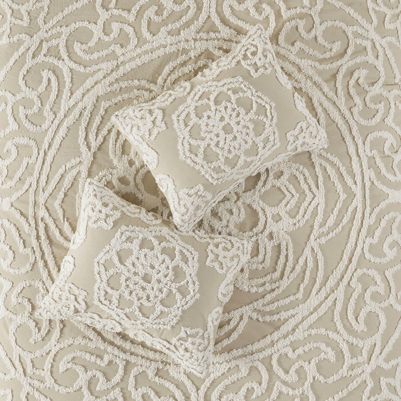Viola Taupe Full/Queen Cotton Chenille Damask Duvet Set